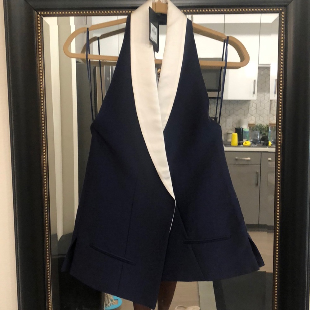 BIRD halter top royal blue satin Lapel